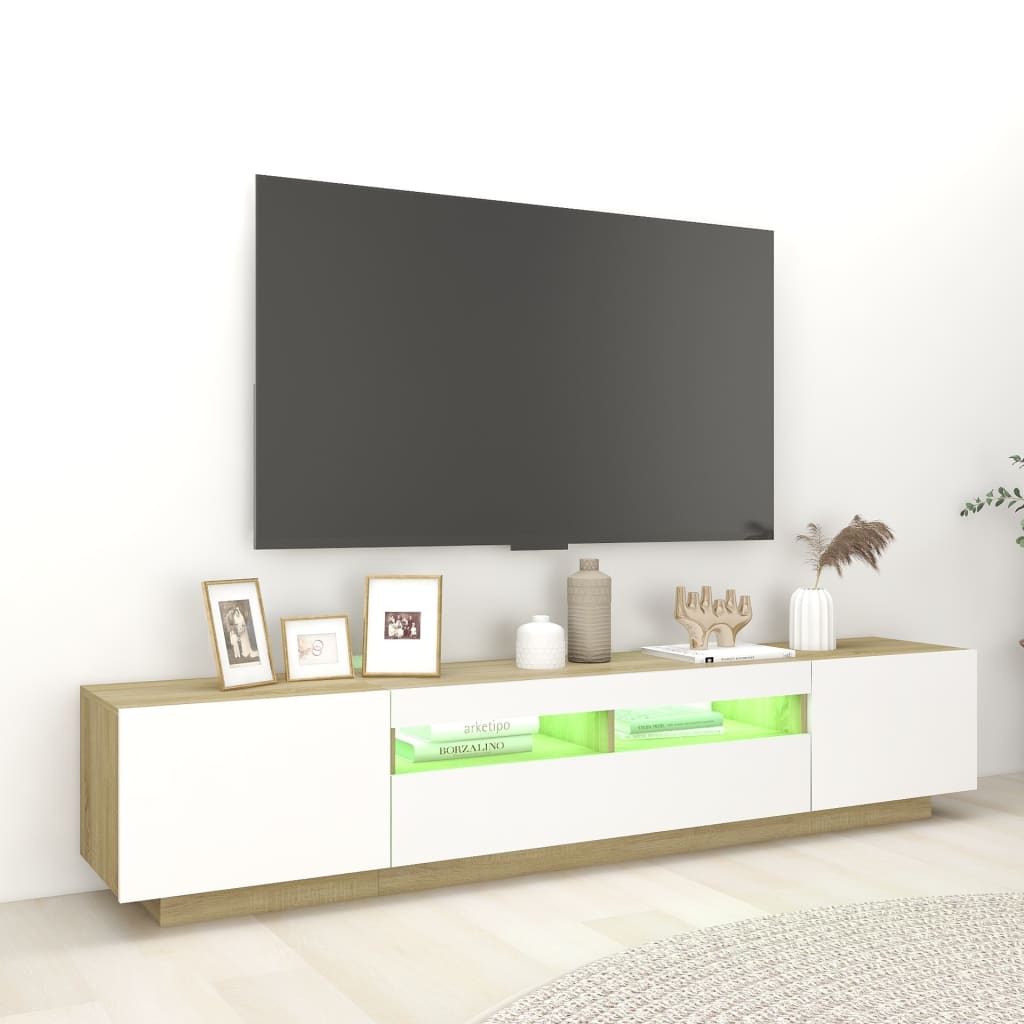 vidaXL Tv-meubel met LED-verlichting 200x35x40 cm wit en sonoma eiken
