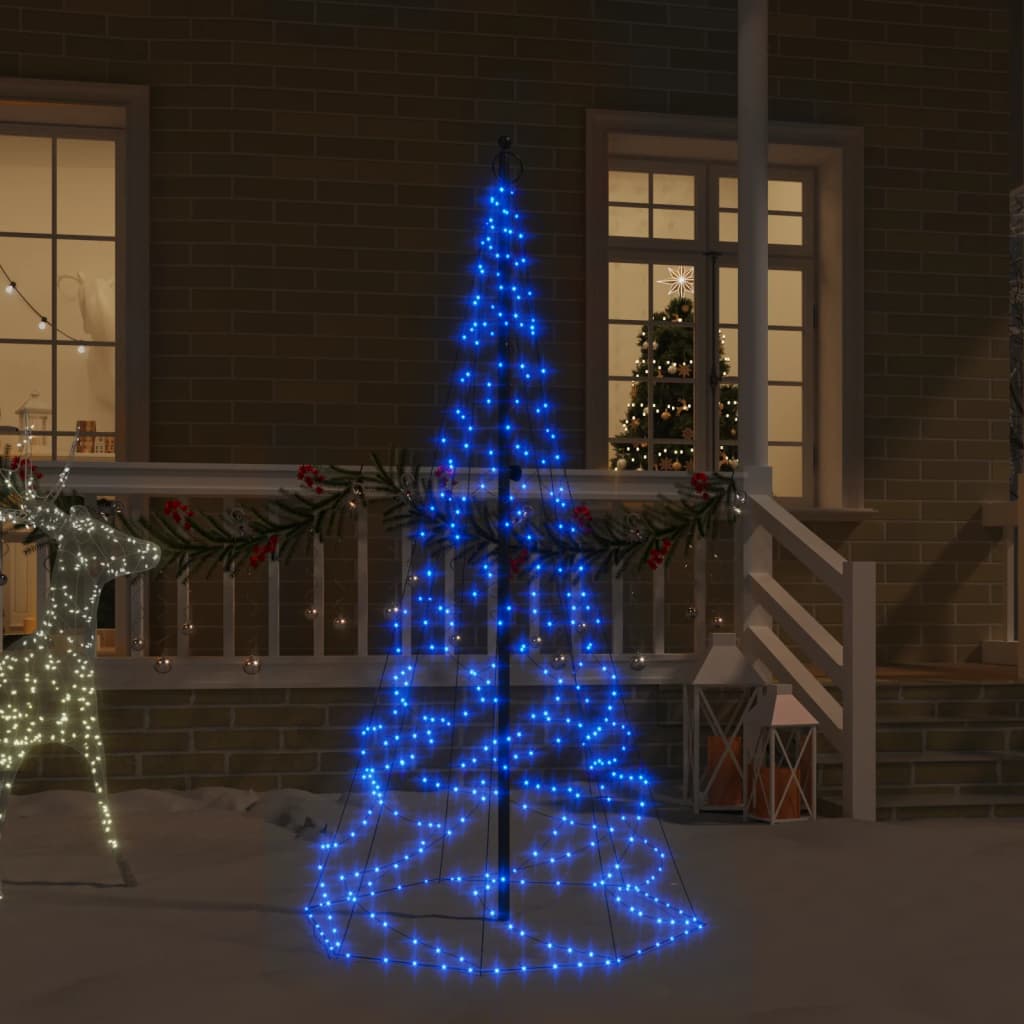 vidaXL Vlaggenmast kerstboom 200 LED's blauw 180 cm