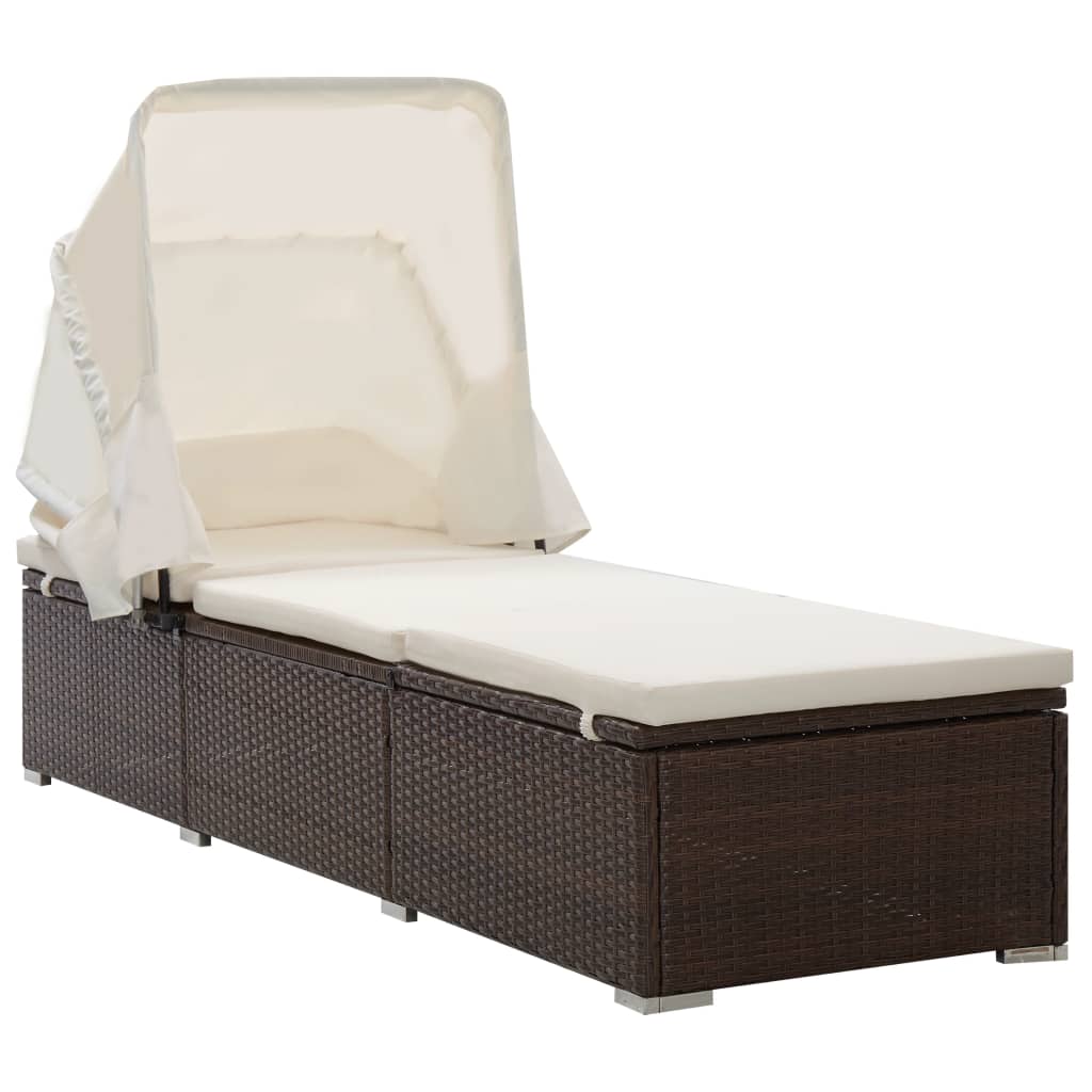 vidaXL Ligbed met luifel en kussen poly rattan bruin kopen? | vidaXL.nl