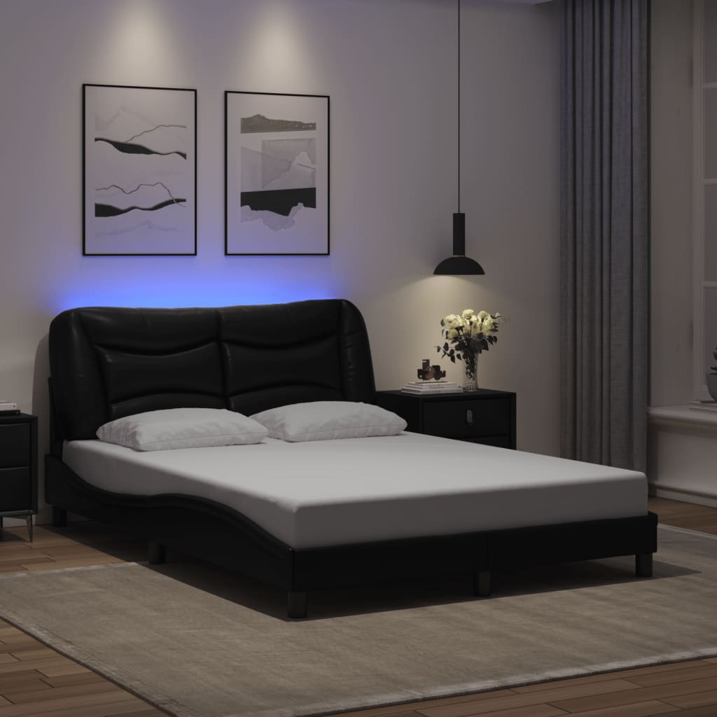 vidaXL Bedframe met LED-verlichting kunstleer zwart 120x200 cm