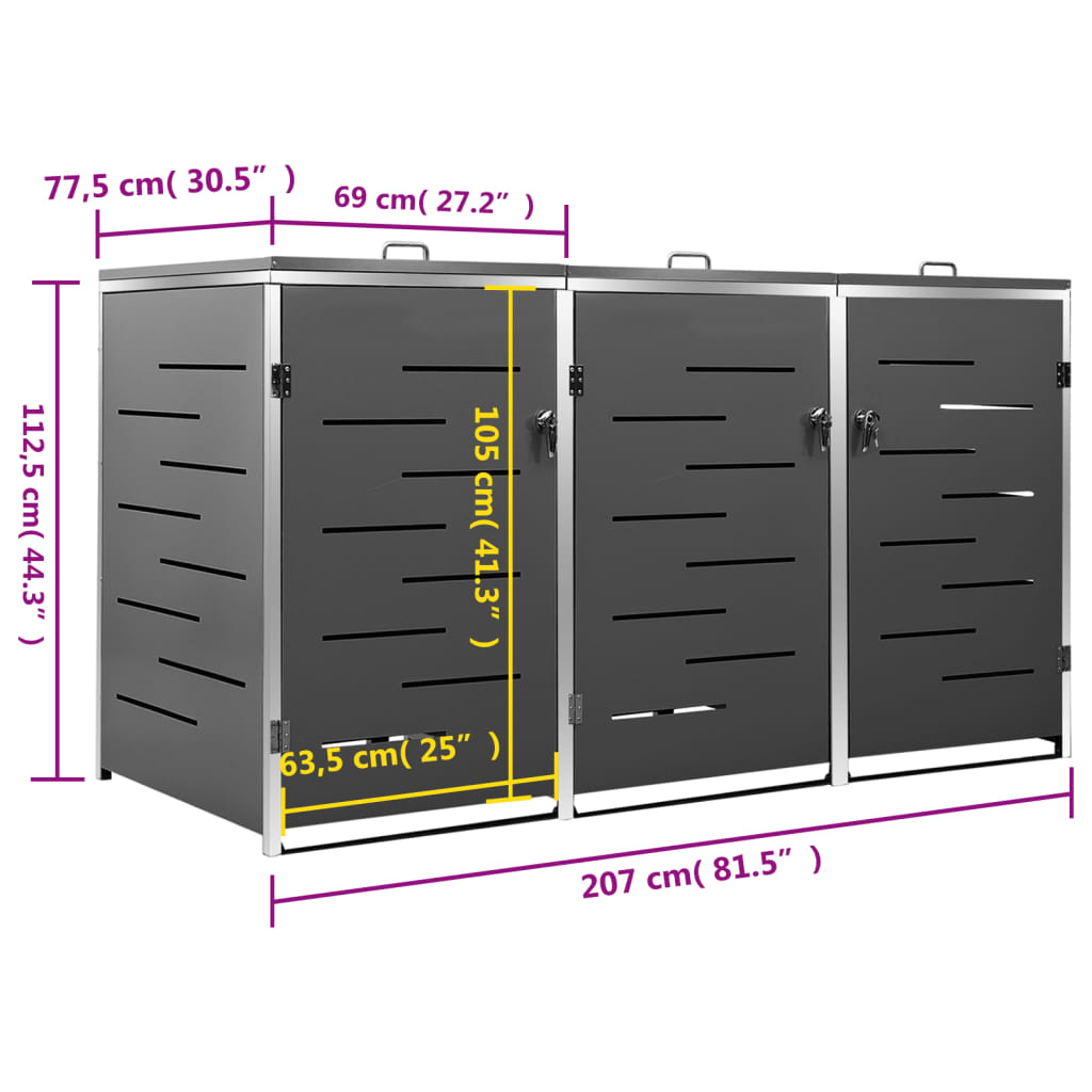 vidaXL Containerberging driedubbel 207x77,5x115 cm roestvrij staal