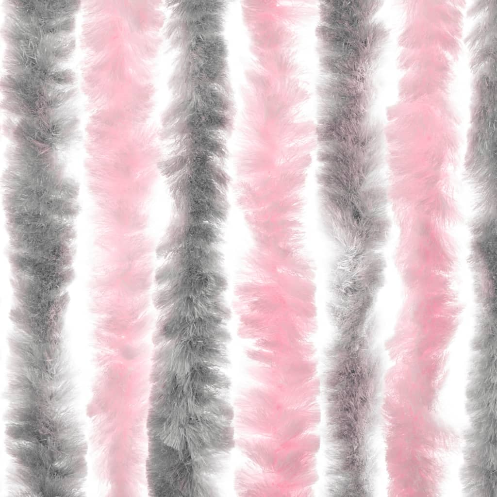 vidaXL Vliegengordijn 100x230 cm chenille zilvergrijs en roze