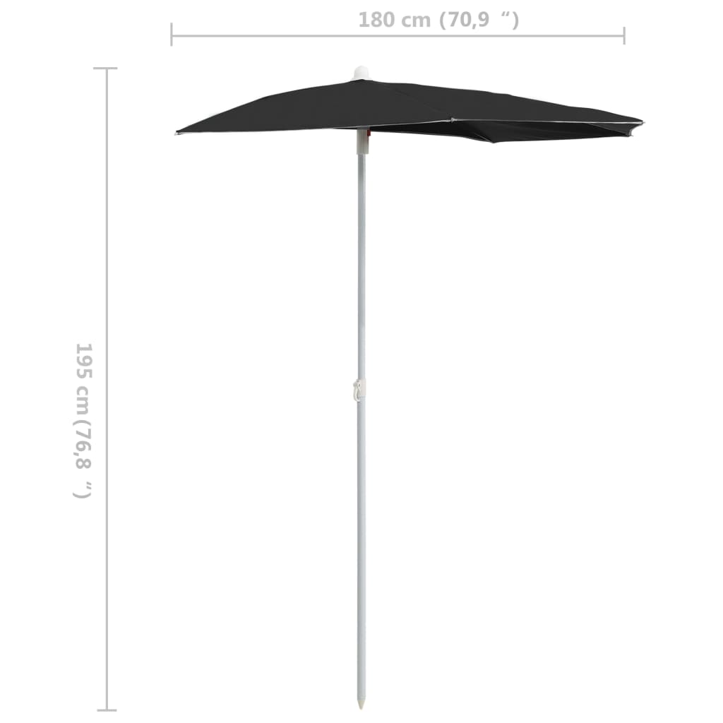 vidaXL Parasol half met paal 180x90 cm zwart