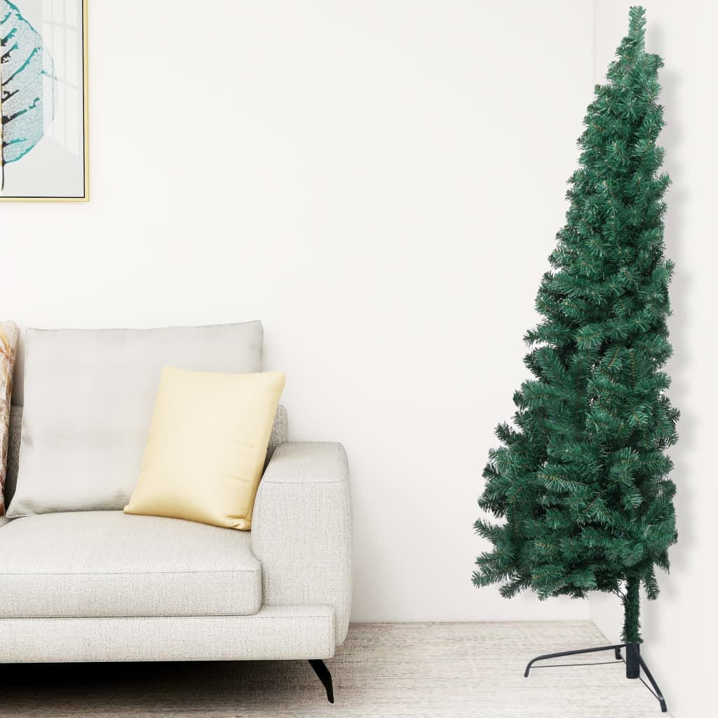 vidaXL Kunstkerstboom met verlichting half standaard 240 cm PVC groen