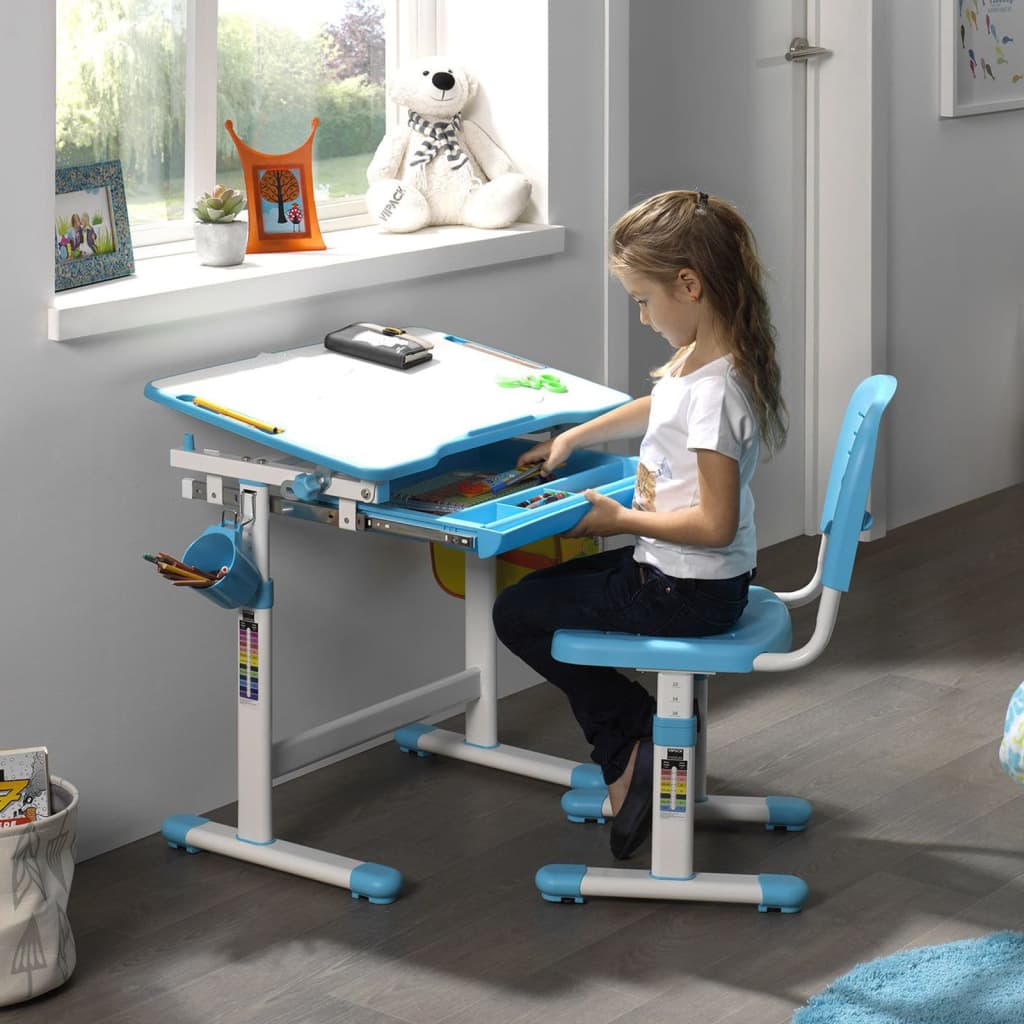 Vipack Kinderbureau verstelbaar Comfortline 201 met stoel blauw en wit