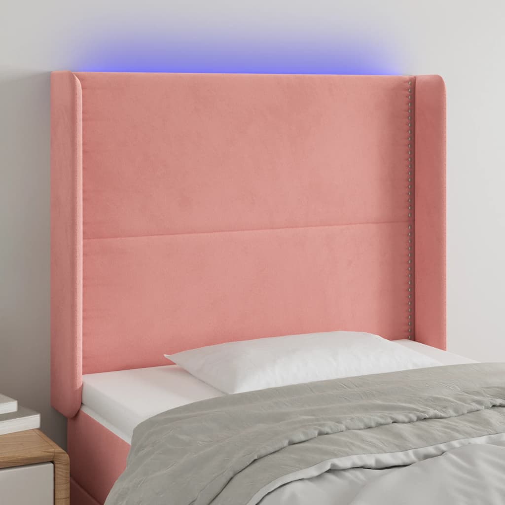 vidaXL Hoofdbord LED 103x16x118/128 cm fluweel roze