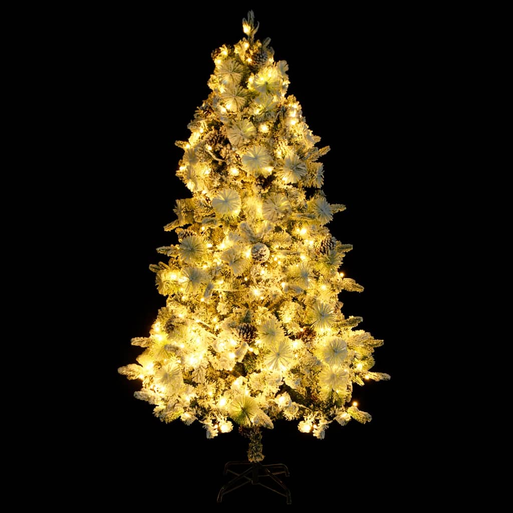 vidaXL Kerstboom met LED en dennenappels en sneeuw 225 cm PVC en PE