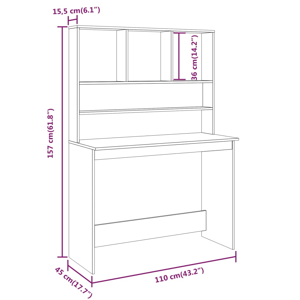 Bureau met schappen 102x45x148 cm bewerkt hout grijs sonoma