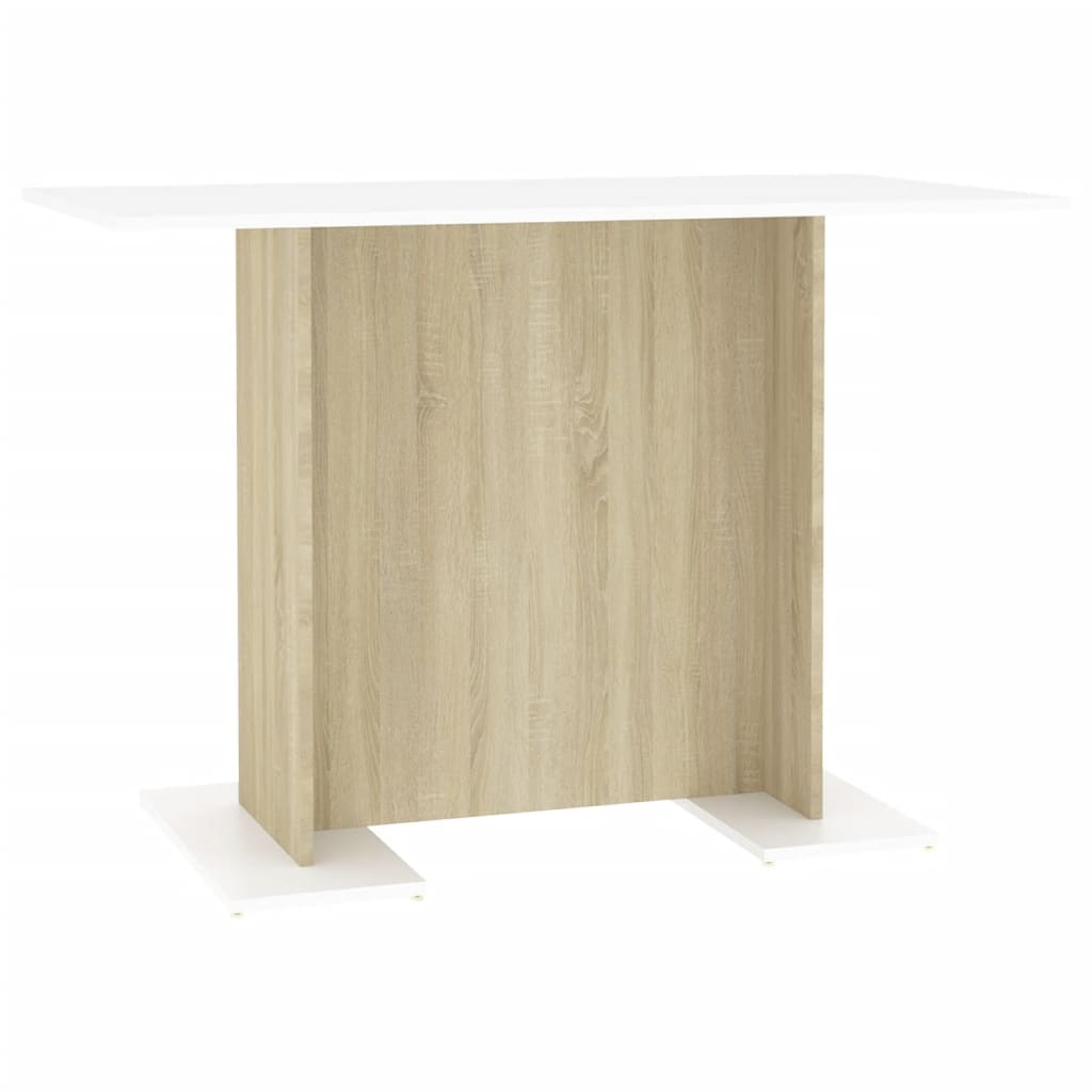 vidaXL Eettafel 110x60x75 cm bewerkt hout wit en sonoma eikenkleurig
