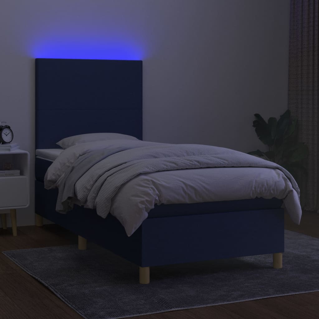 vidaXL Boxspring met matras en LED stof blauw 100x200 cm