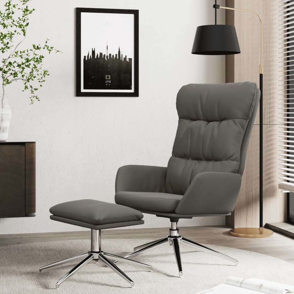 vidaXL Relaxstoel met voetenbank echt leer en kunstleer grijs