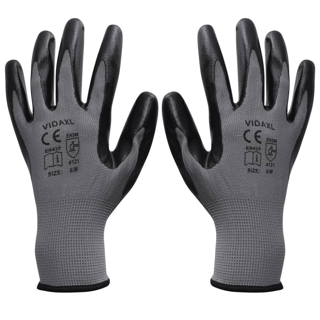 vidaXL Werkhandschoenen 1 paar maat 9/L nitril grijs en zwart
