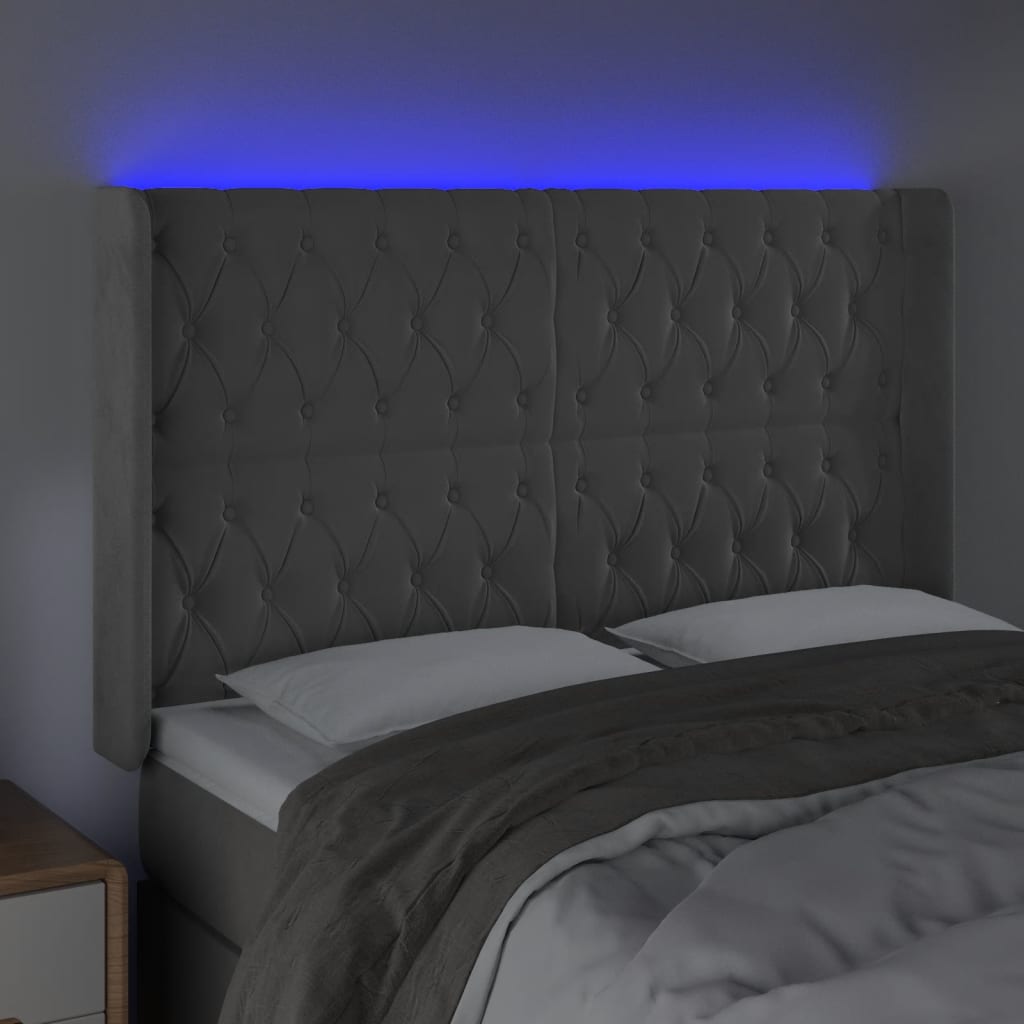 vidaXL Hoofdbord LED 147x16x118/128 cm fluweel lichtgrijs