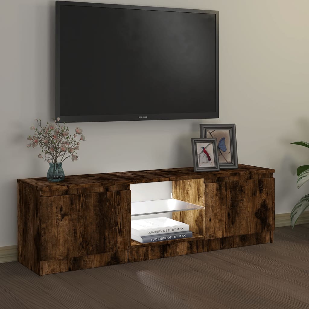 Tv-meubel met LED-verlichting 120x30x35,5 cm gerookt eikenkleur
