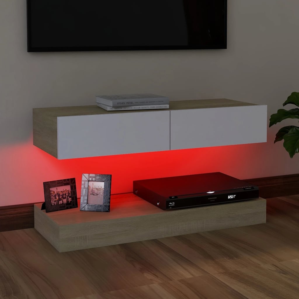 vidaXL Tv-meubel met LED-verlichting 90x35 cm wit sonoma eikenkleurig