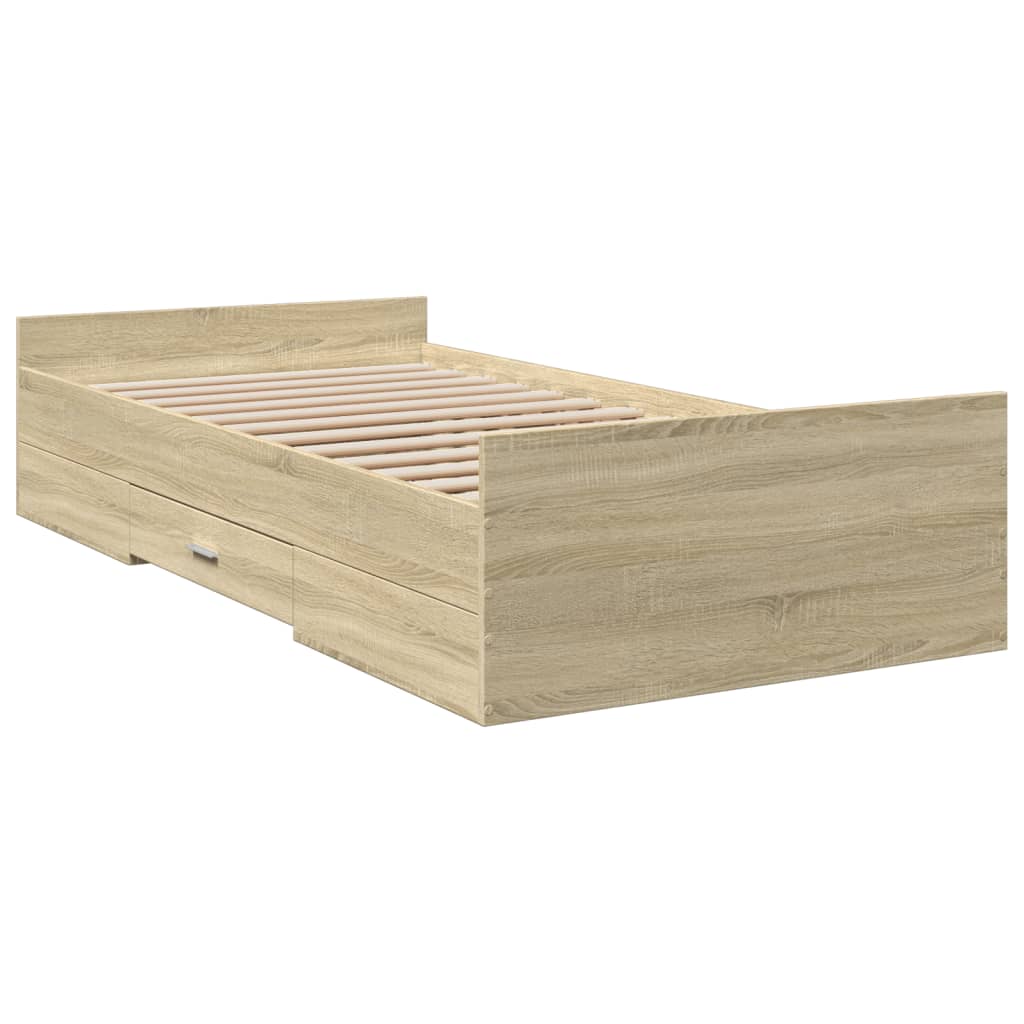 vidaXL Bedframe met lades bewerkt hout sonoma eikenkleurig 90x200 cm