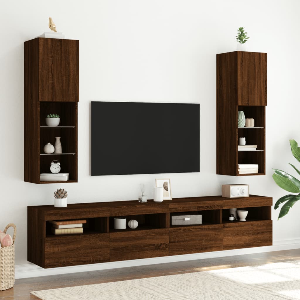 vidaXL Tv-meubels met LED-verlichting 2 st 30,5x30x102 cm bruineiken