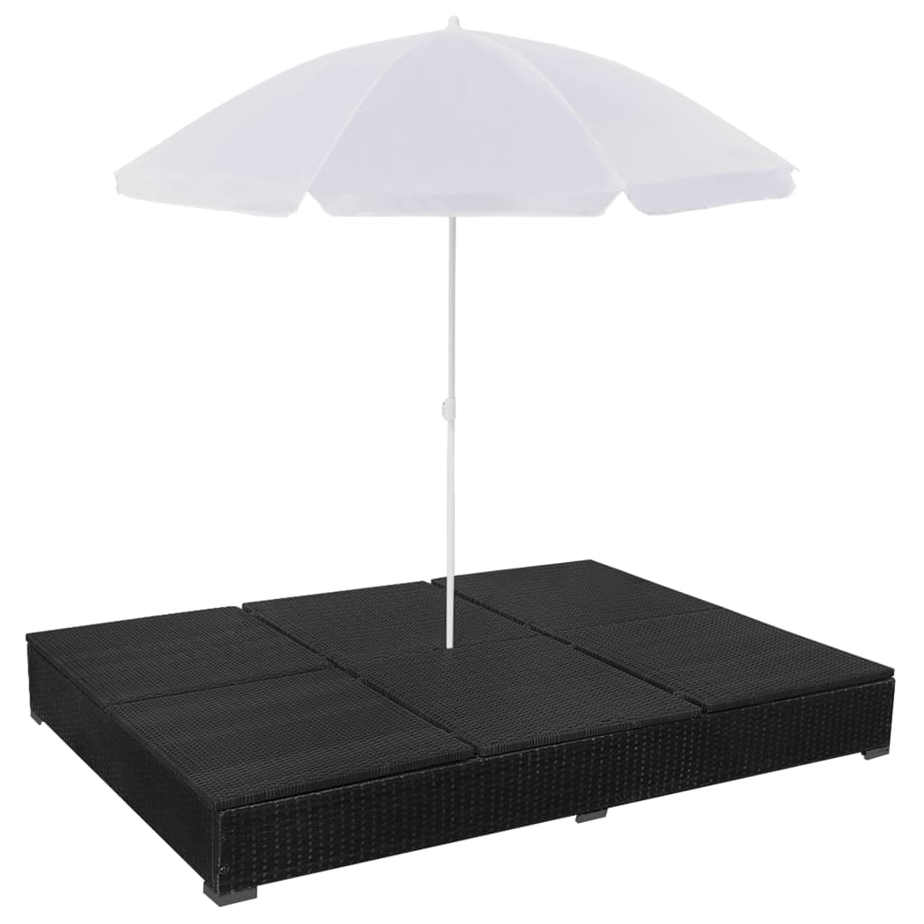 vidaXL Loungebed met parasol poly rattan zwart