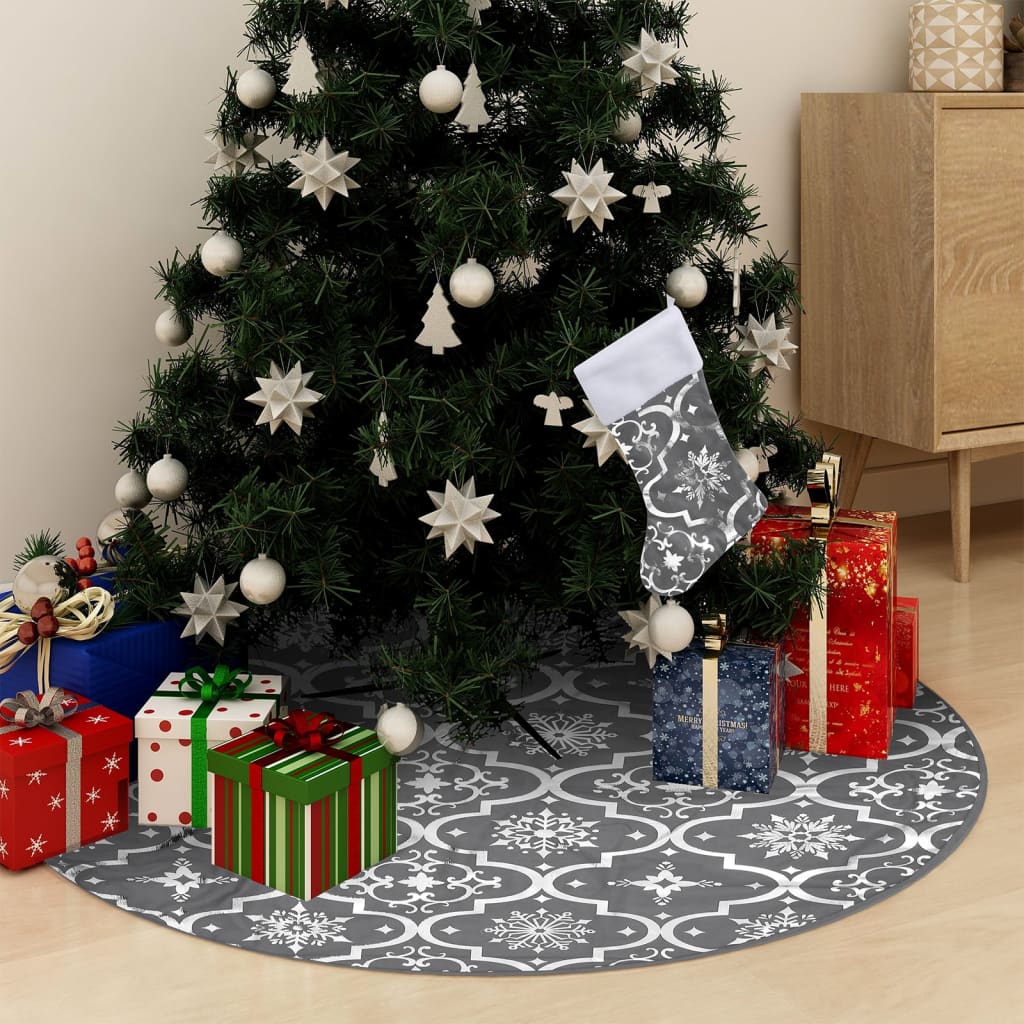 vidaXL Kerstboomrok luxe met sok 122 cm stof grijs