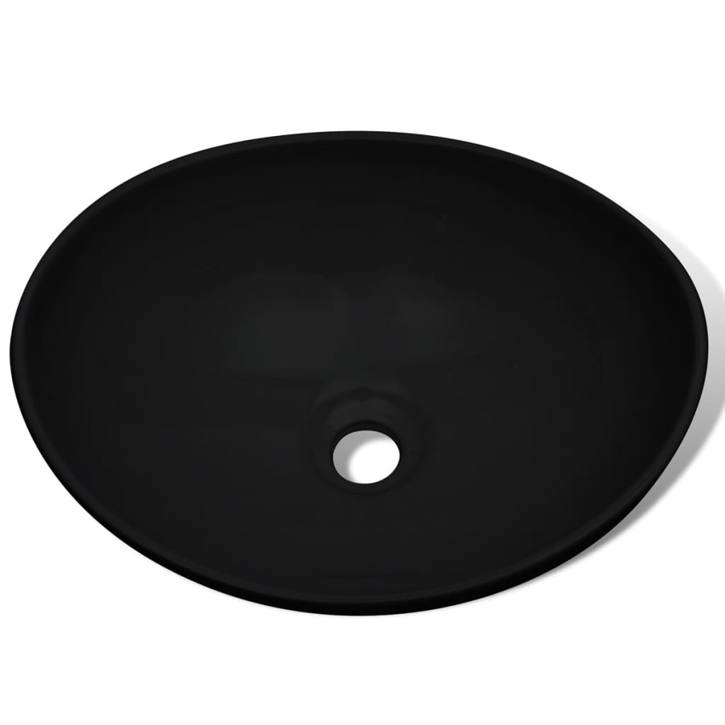 vidaXL Wastafel ovaal 40x33 cm keramiek zwart