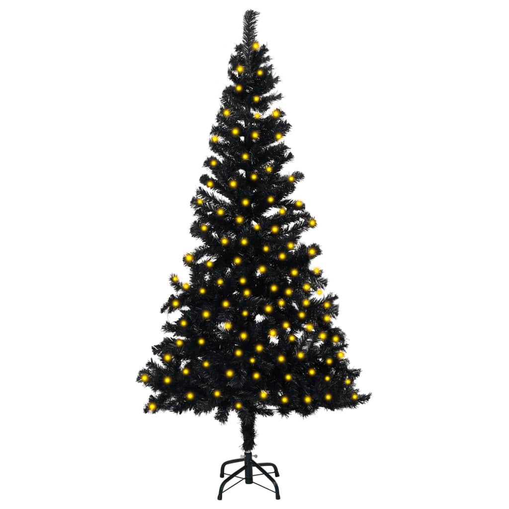 vidaXL Kunstkerstboom met verlichting en standaard 150 cm PVC zwart