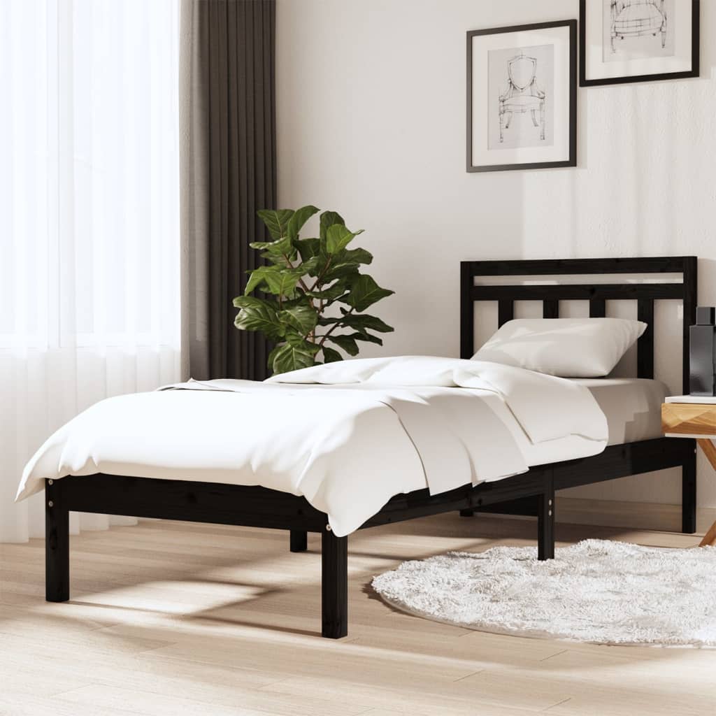 vidaXL Bedframe massief hout zwart 90x190 cm