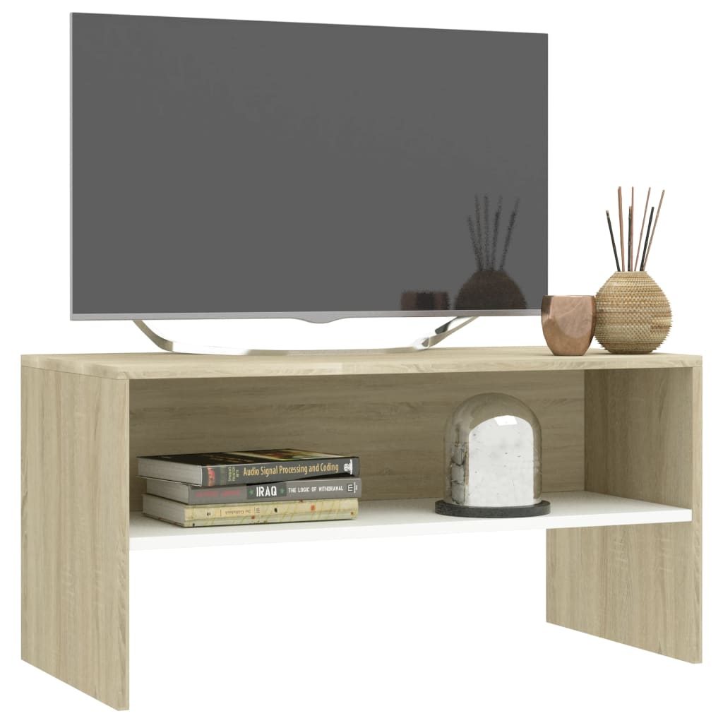 vidaXL Tv-meubel 80x40x40 cm bewerkt hout wit en sonoma eikenkleurig