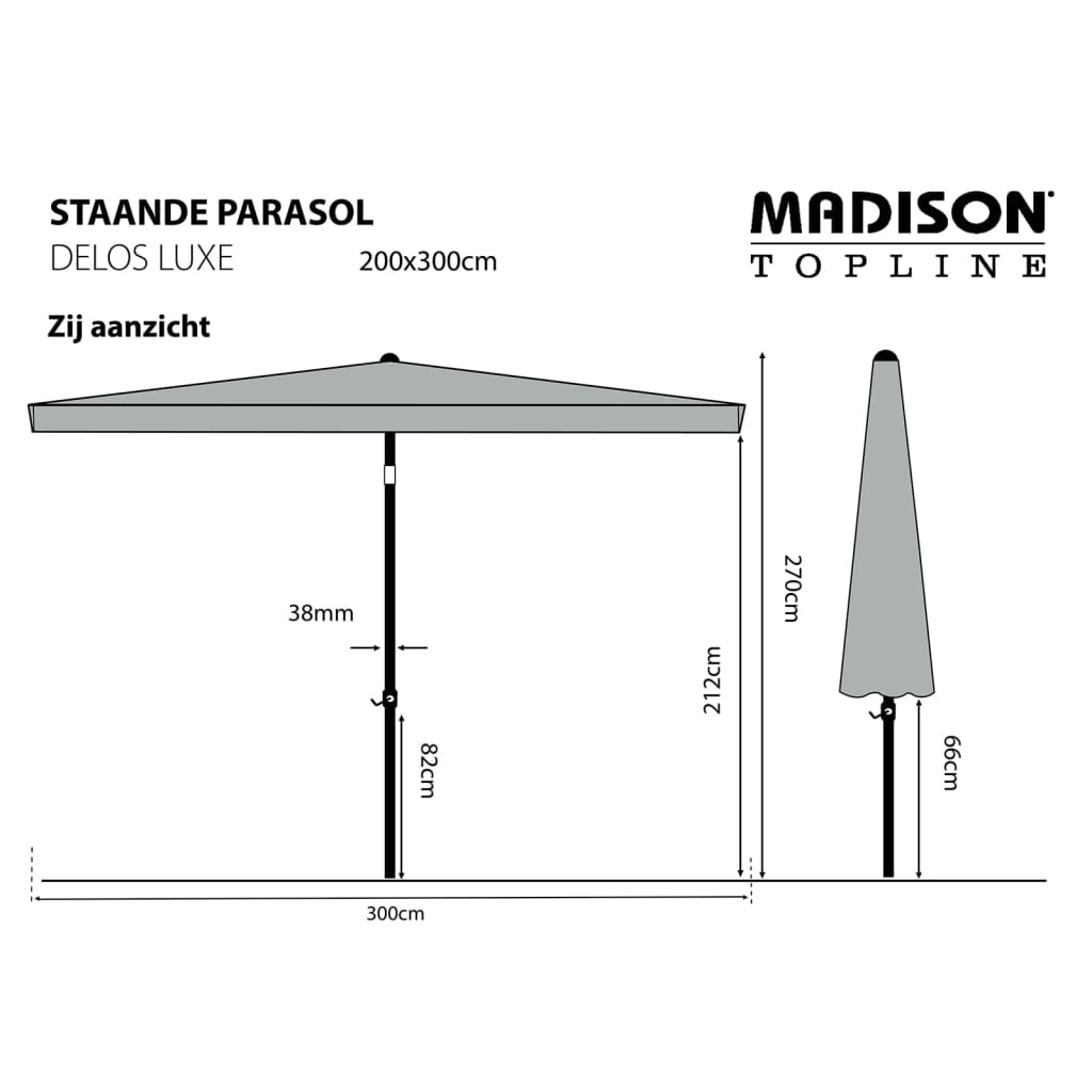Madison Parasol Delos Luxe 300x200 cm grijs PAC5P014
