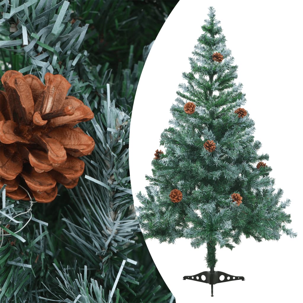 vidaXL Kerstboom met LED's en kerstballen en dennenappels sneeuw 150cm
