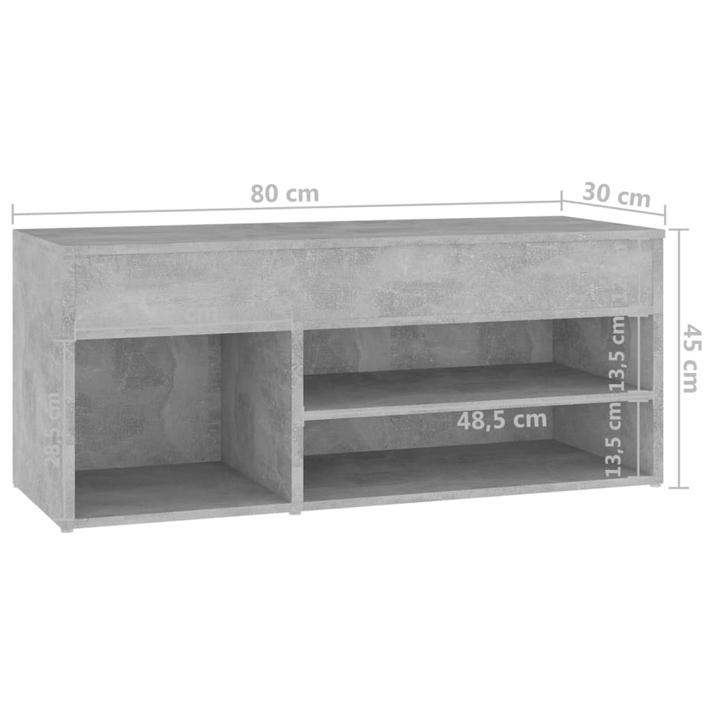 vidaXL Schoenenbank 80x30x45 cm spaanplaat betongrijs