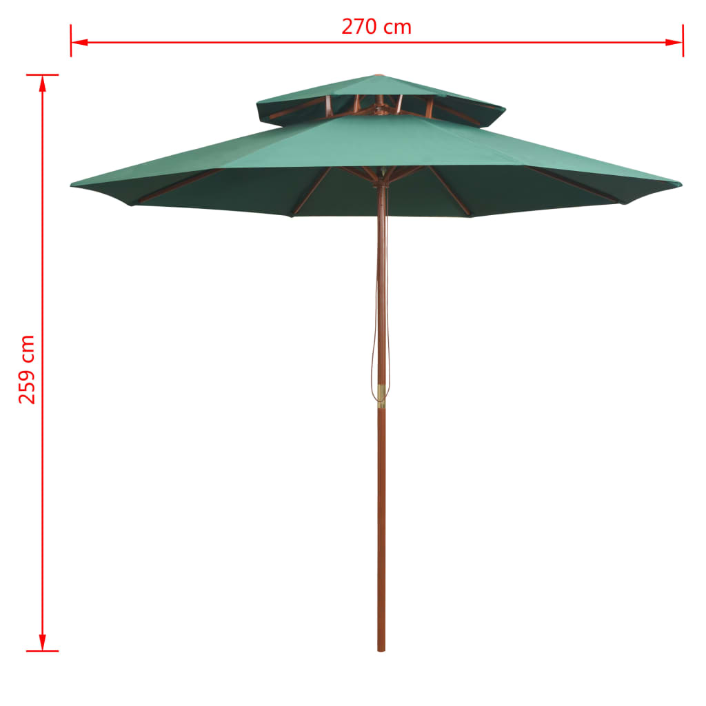 vidaXl Dubbeldekker parasol 270x270 cm houten paal groen