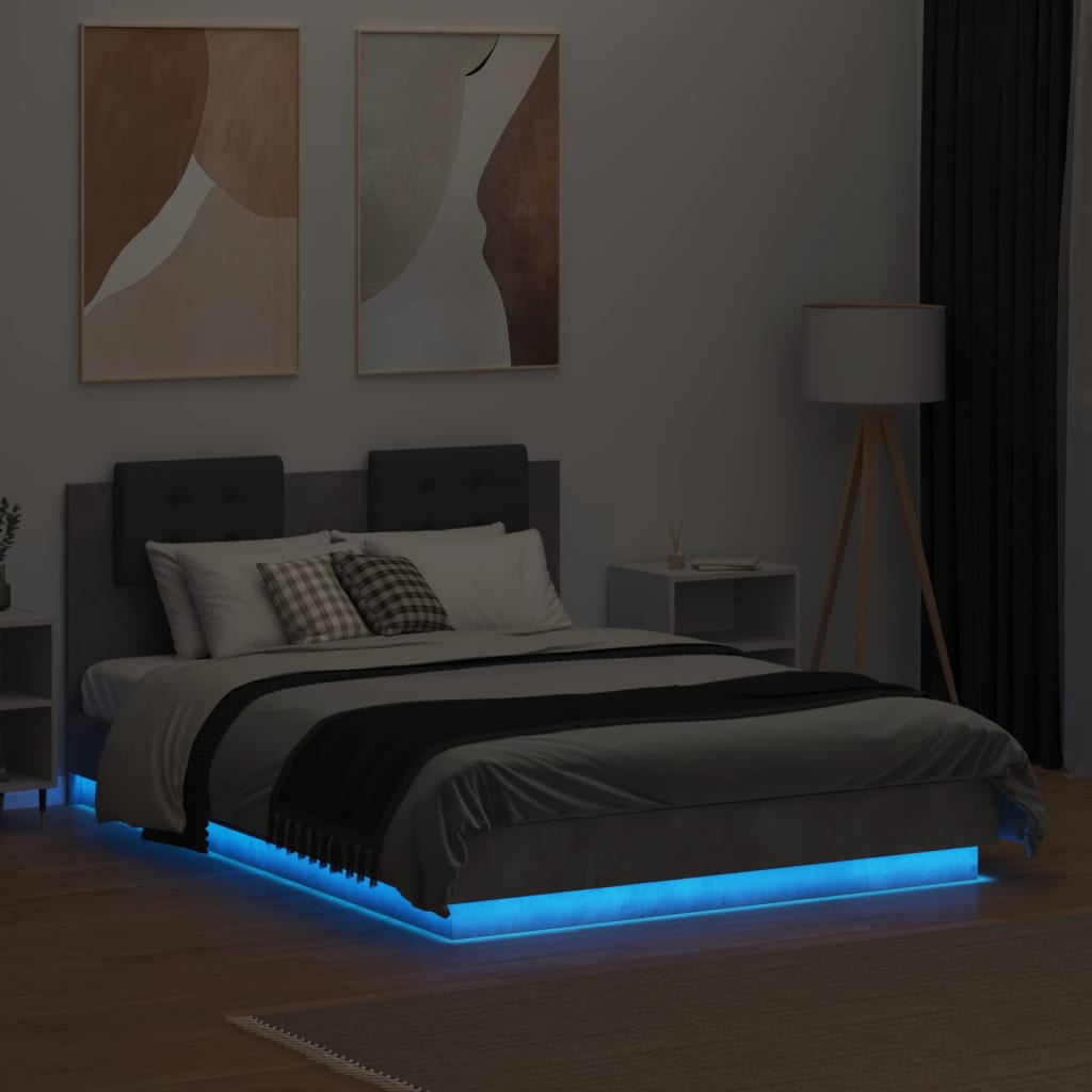 vidaXL Bedframe met hoofdbord en LED-verlichting betongrijs 140x190 cm
