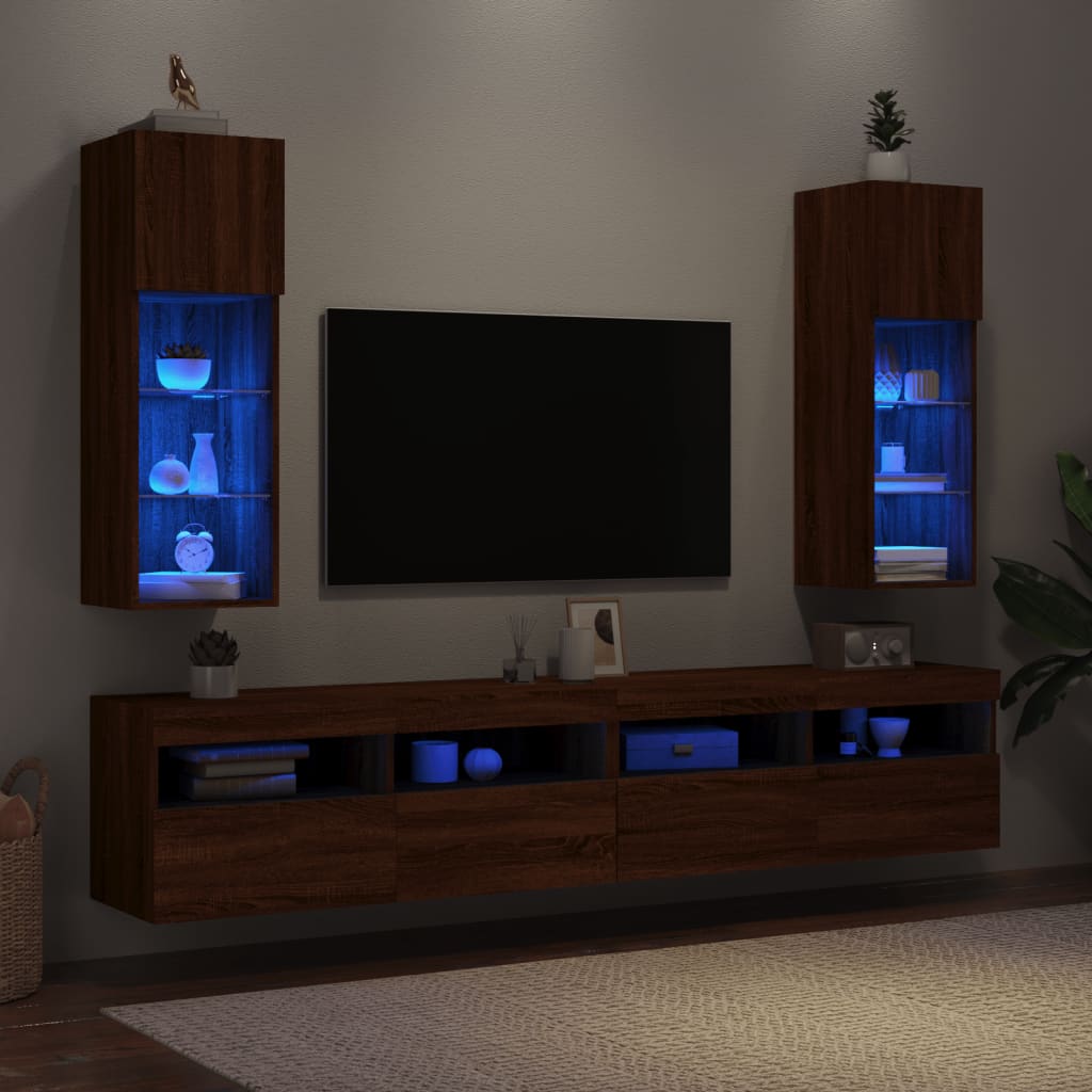 vidaXL Tv-meubels met LED-verlichting 2 st 30,5x30x90 cm bruineiken