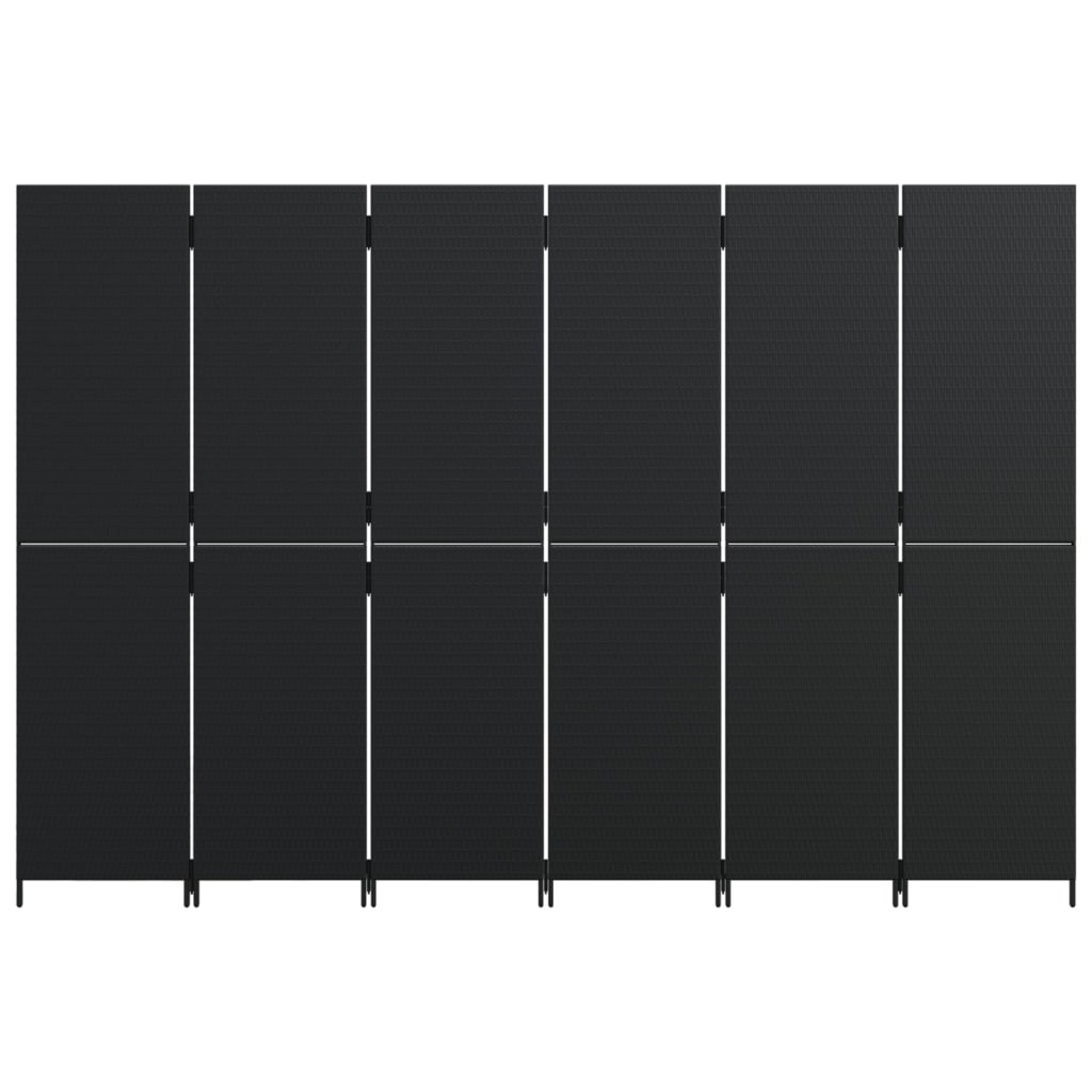 vidaXL Kamerscherm 6 panelen poly rattan zwart