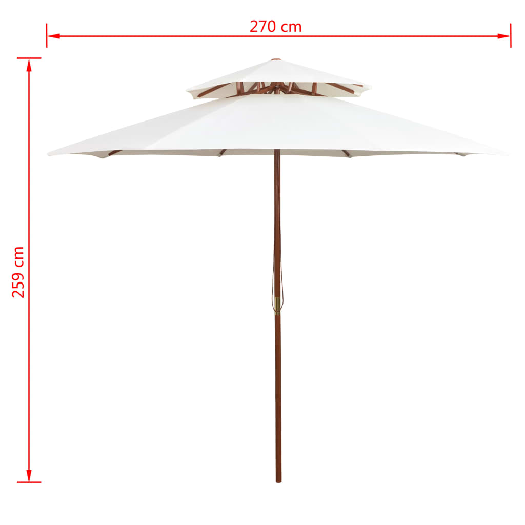 vidaXl Dubbeldekker parasol 270x270 cm houten paal crèmewit