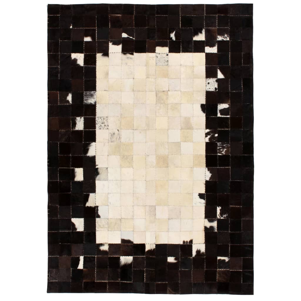 vidaXL Vloerkleed vierkant patchwork 80x150 cm echt leer zwart/wit