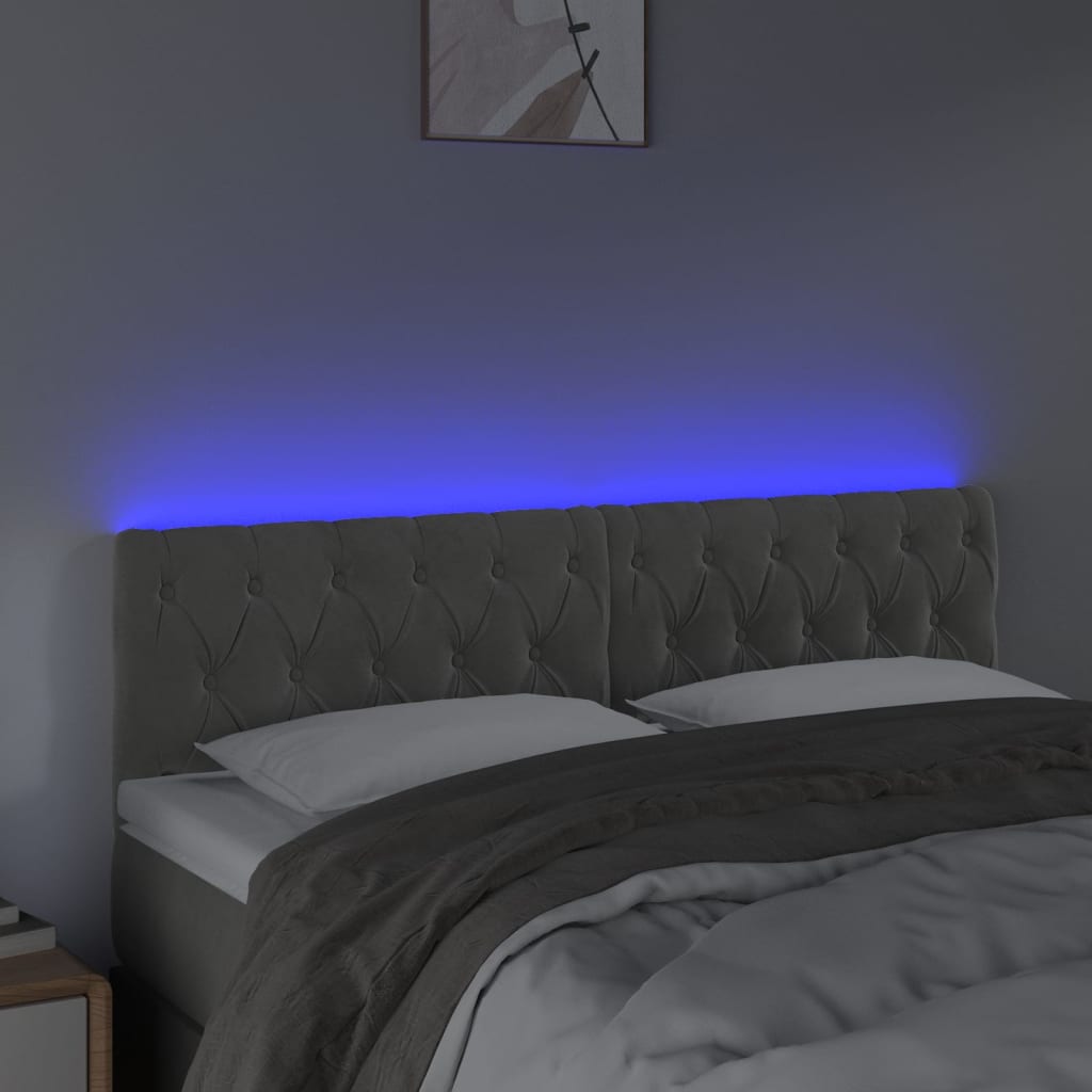 vidaXL Hoofdbord LED 160x7x78/88 cm fluweel lichtgrijs