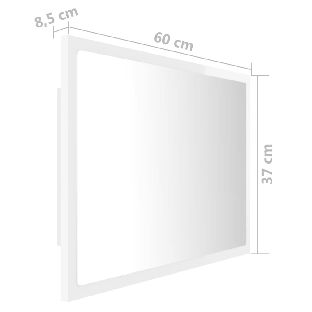 vidaXL Badkamerspiegel LED 60x8,5x37 cm acryl hoogglans wit