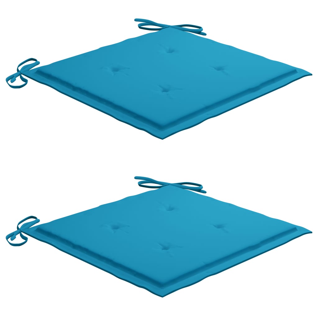 vidaXL 3-delige Bistroset met blauwe kussens massief teakhout