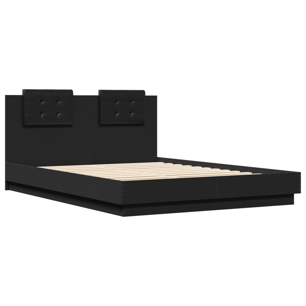 vidaXL Bedframe met hoofdbord bewerkt hout zwart 140x200 cm