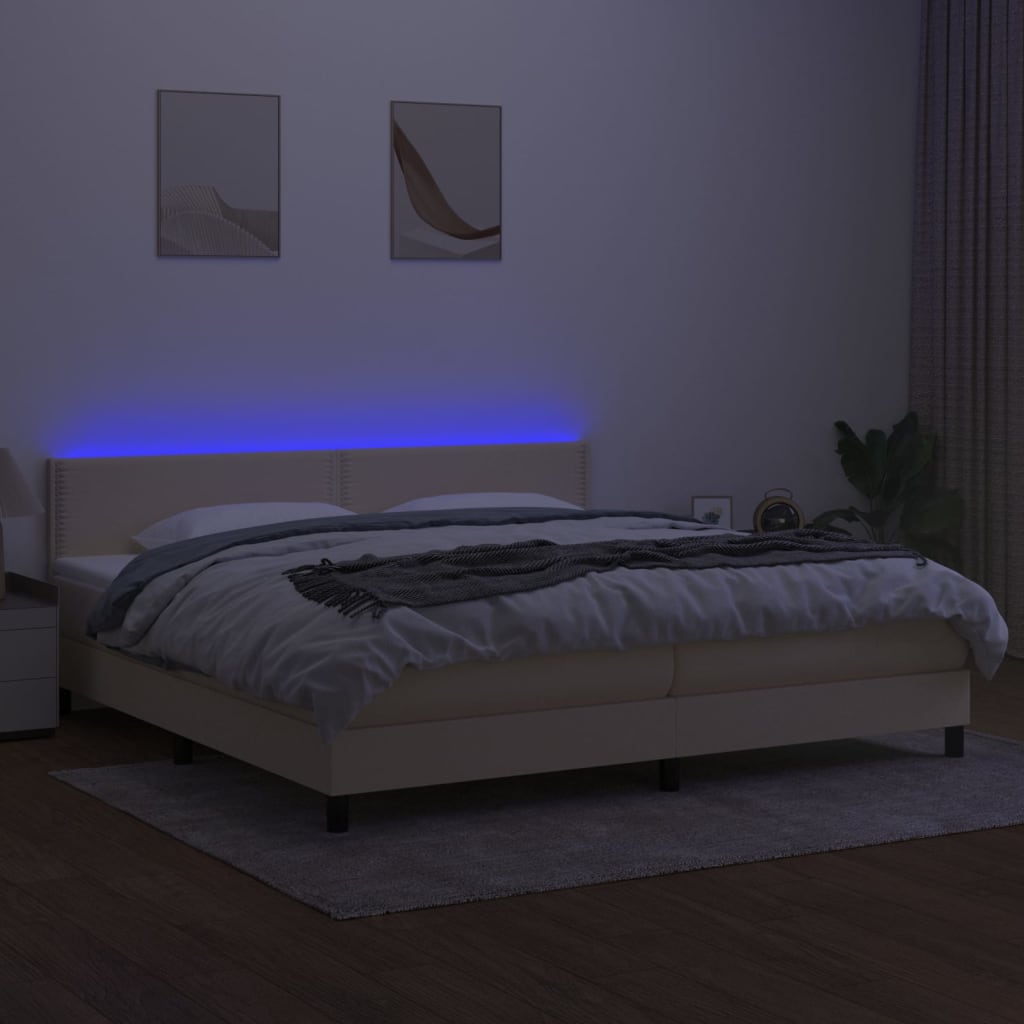 vidaXL Boxspring met matras en LED stof crèmekleurig 200x200 cm