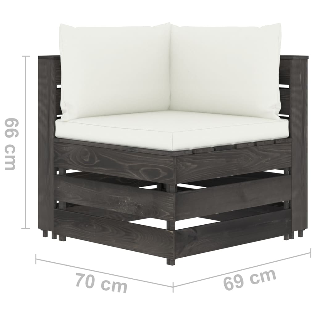vidaXL 10-delige Loungeset met kussens grijs geïmpregneerd hout