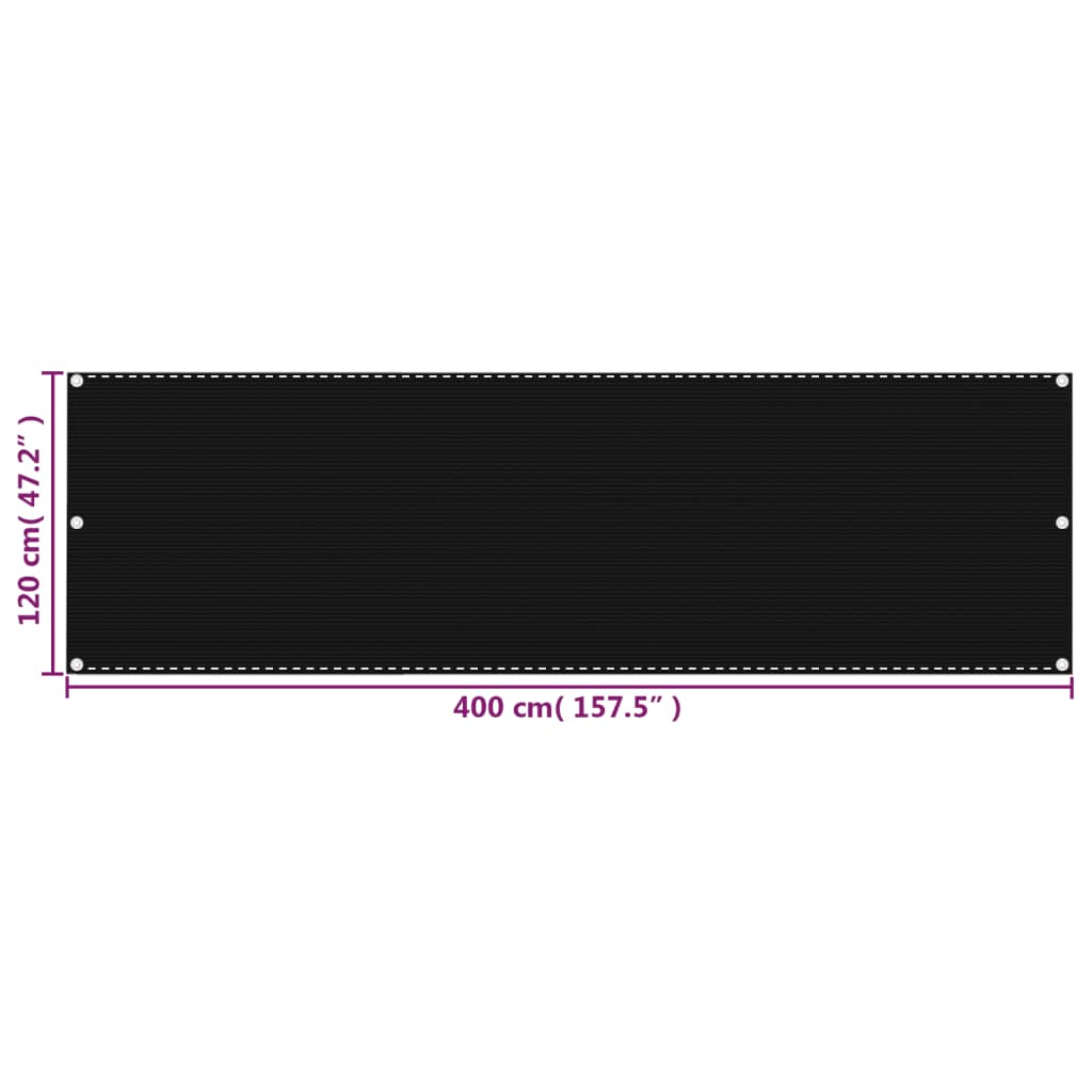 vidaXL Balkonscherm 120x400 cm HDPE zwart