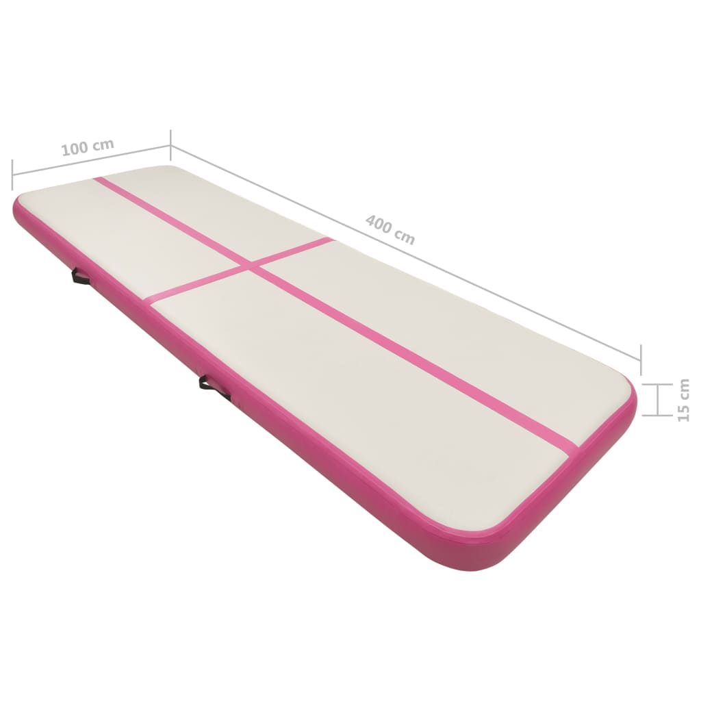 vidaXL Gymnastiekmat met pomp opblaasbaar 400x100x15 cm PVC roze