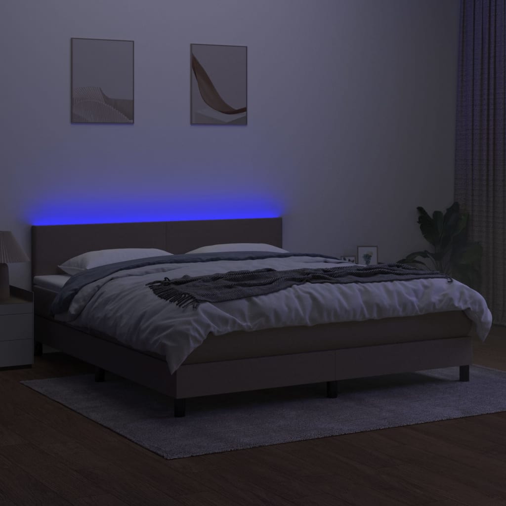 vidaXL Boxspring met matras en LED stof taupe 160x200 cm