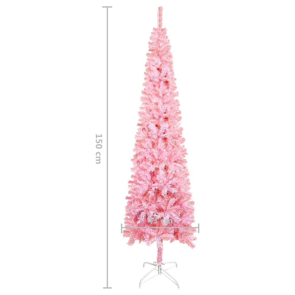 vidaXL Kunstkerstboom met verlichting en kerstballen smal 150 cm roze