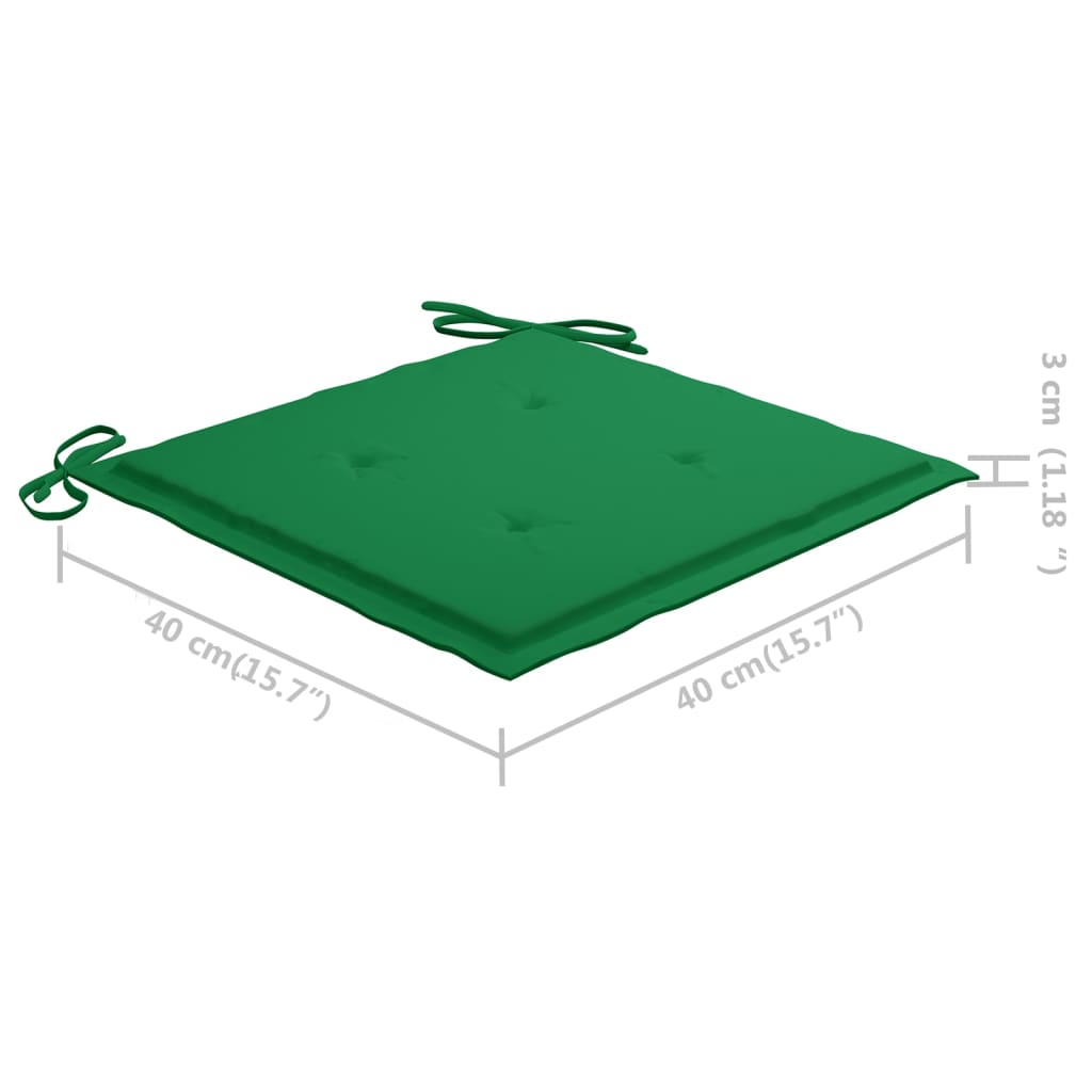 vidaXL 3-delige Bistroset met groene kussens massief teakhout