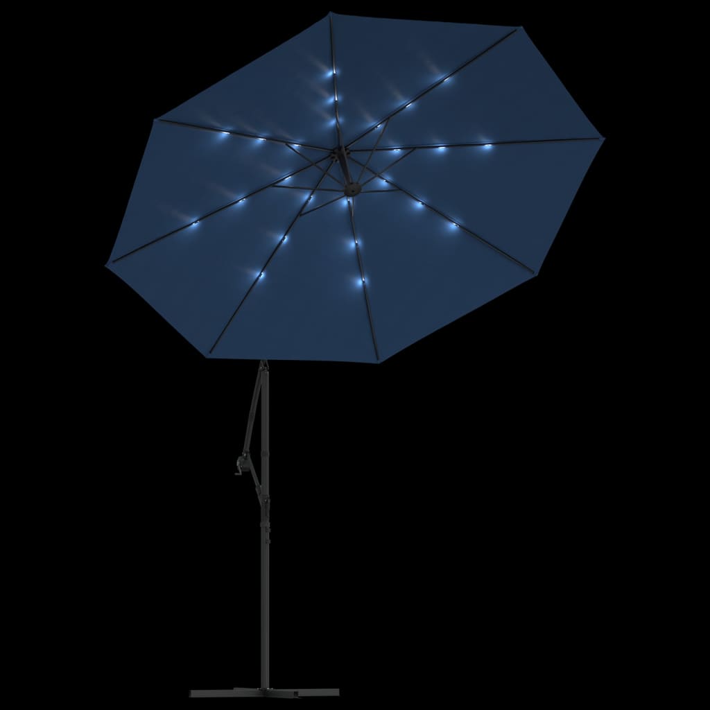 vidaXL Zweefparasol met LED-verlichting en stalen paal 300 cm blauw