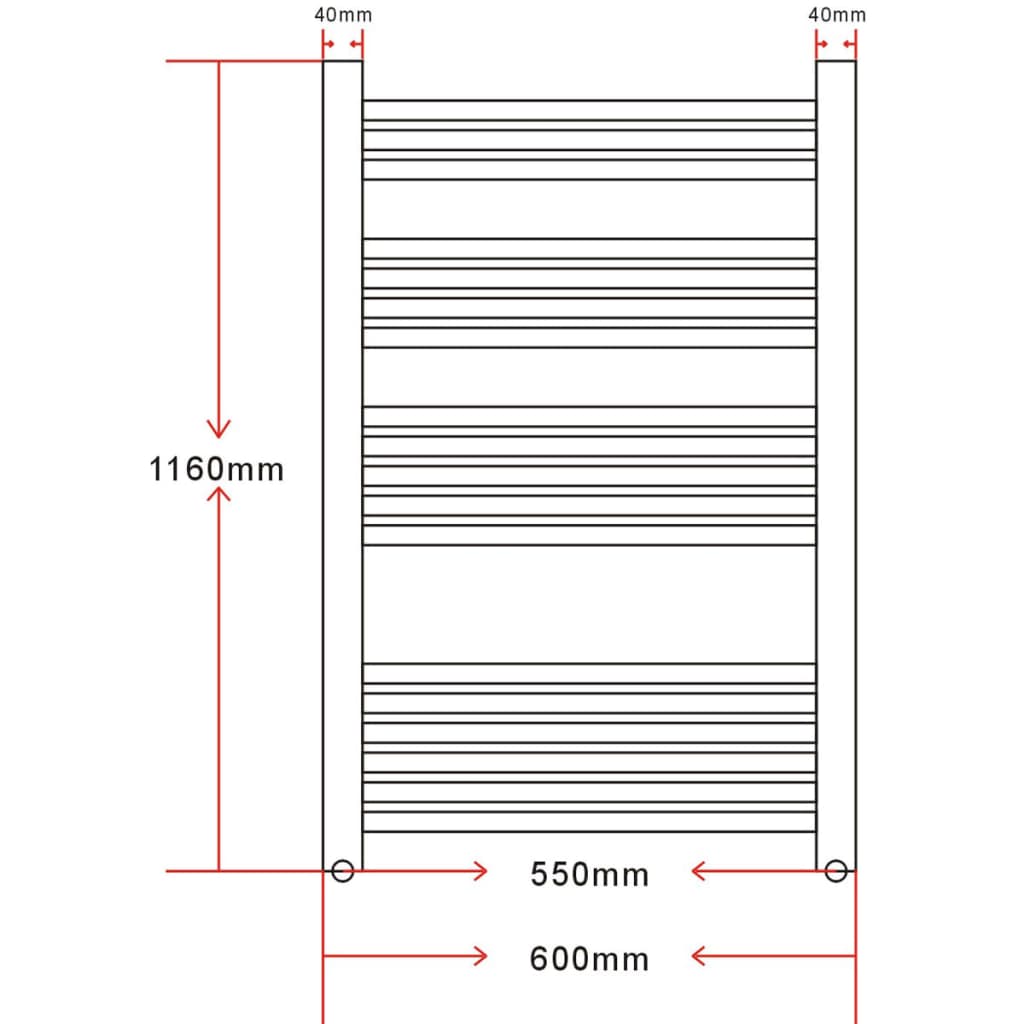 vidaXL Badkamer radiator/handdoekenrek recht 600x1160 mm 600 W
