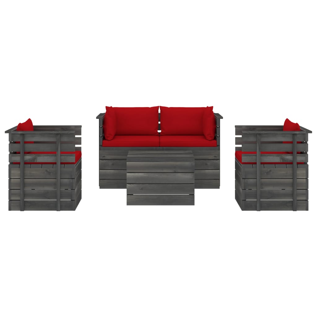 vidaXL 5-delige Loungeset met kussens pallet massief grenenhout